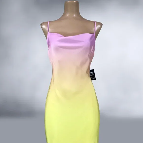 Express 2021 Rainbow Ombre Satin Bias Slip Dress NWT - Picture 2 of 10